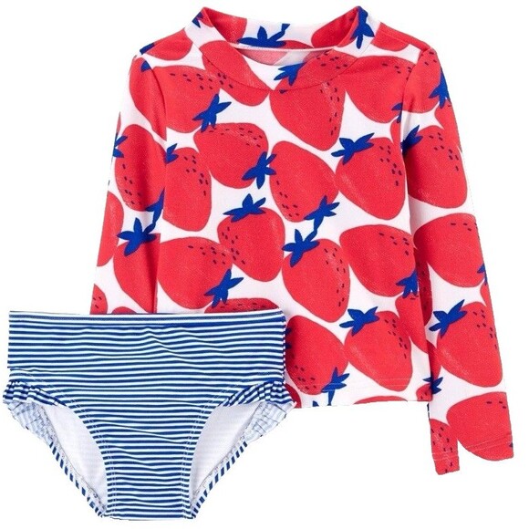 Carter's Baby Girl Berry Red Rash Guard Ruffle Bottom 2pc Swim Set Size 12M New! - Picture 9 of 9